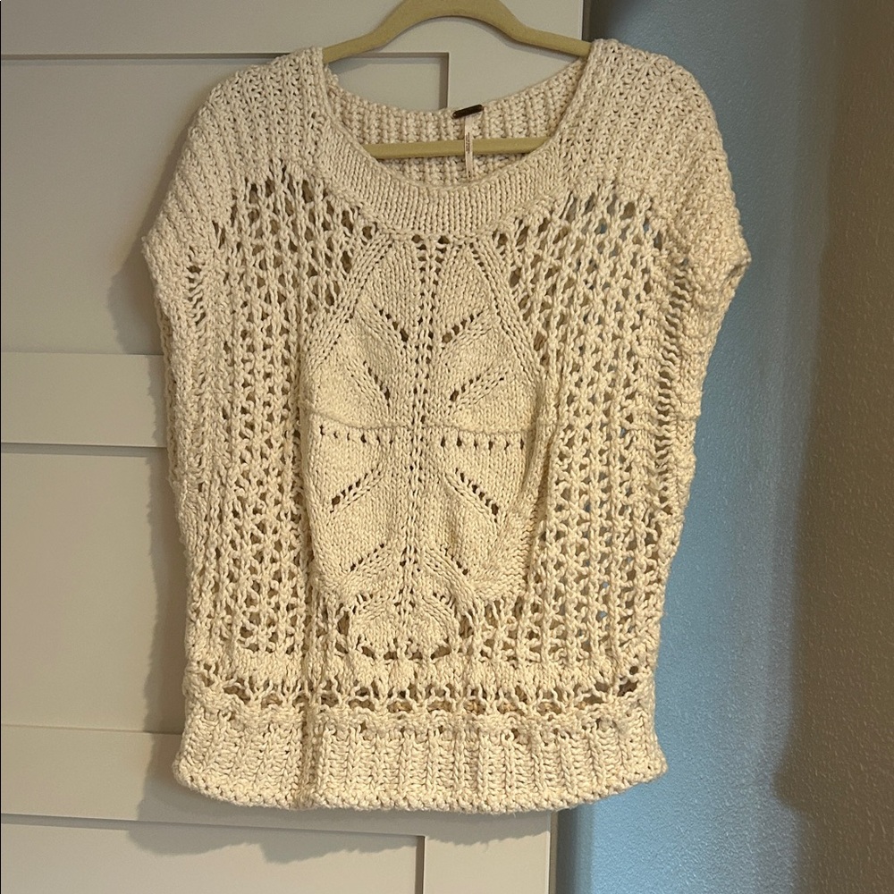 Free People Cream Open-Knit Sweater